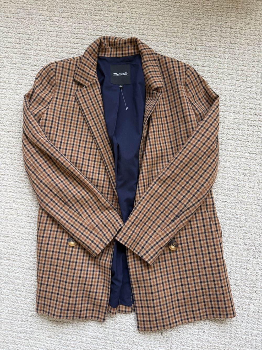 Madewell Camel & Navy Plaid Tailored Blazer size S